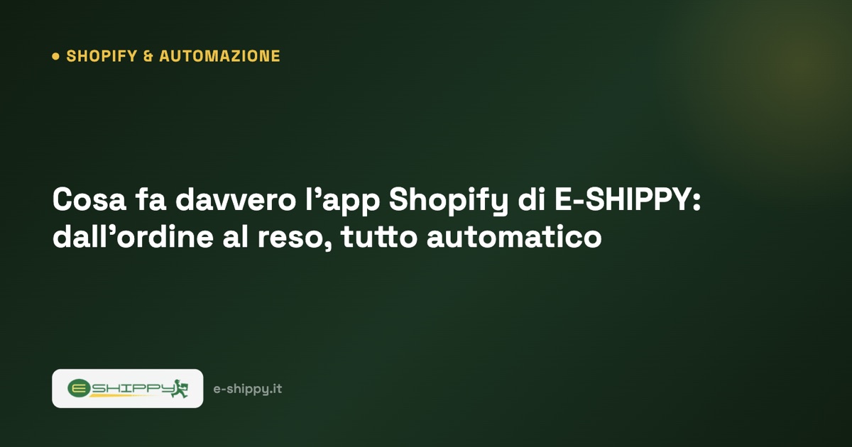 Cosa fa davvero l'app Shopify di E-SHIPPY: dall'ordine al reso, tutto automatico